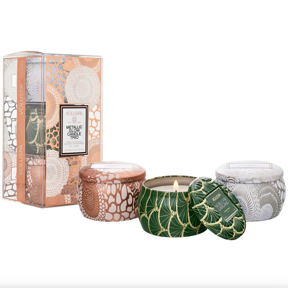 Voluspa Metallic Glow Mini Tin Candle Trio