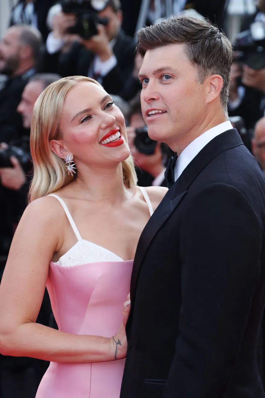 Scarlett Johansson and Colin Jost Make Rare Red Carpet Appearance at Cannes Film Festival: Photos