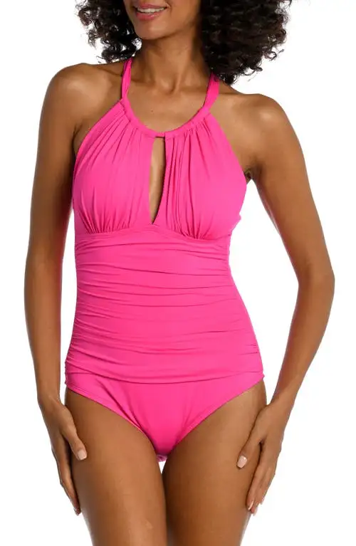 La Blanca Island Goddess High Neck One-Piece Swimsuit in Pop Pink at Nordstrom, Size 14