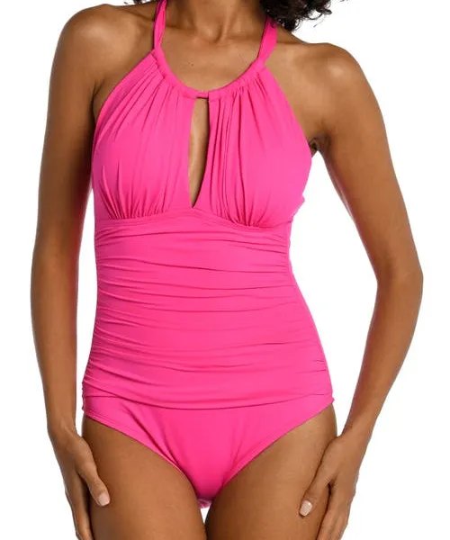 La Blanca Island Goddess High Neck One-Piece Swimsuit in Pop Pink at Nordstrom, Size 14