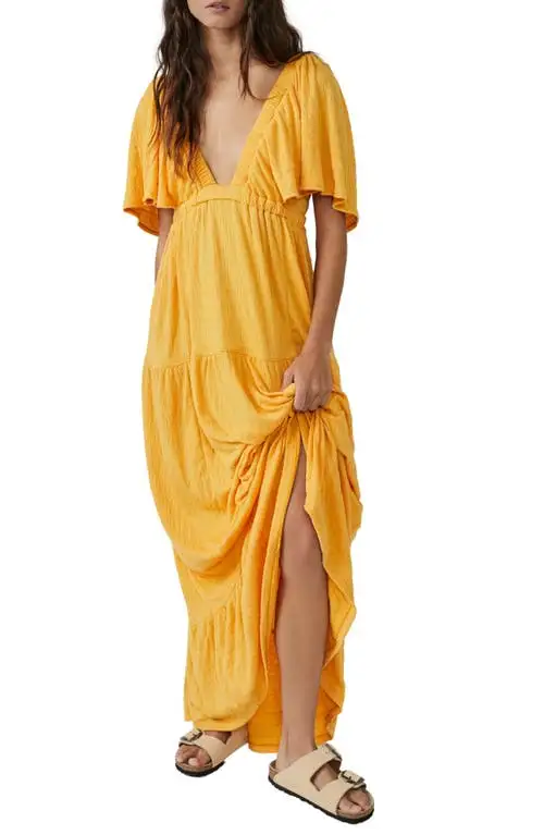 Free People free-est La La Tiered Flutter Sleeve Maxi Dress in Bird Of Paradise at Nordstrom, Size X-Small