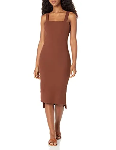 The Drop Women's Amelia Square Neck Strappy Bodycon Midi Tank Dress, Chocolate Fondant, M