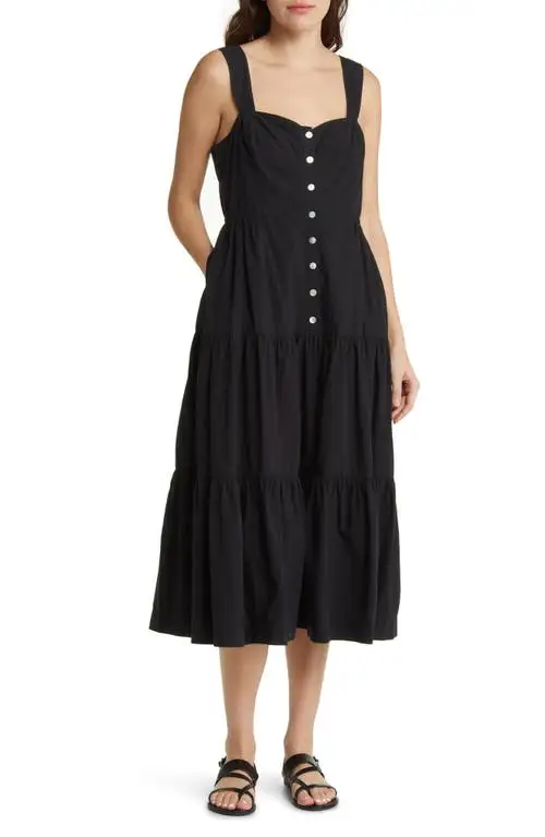 Madewell Suzette Seamed Bodice Tiered Cotton Sundress in True Black at Nordstrom, Size 2