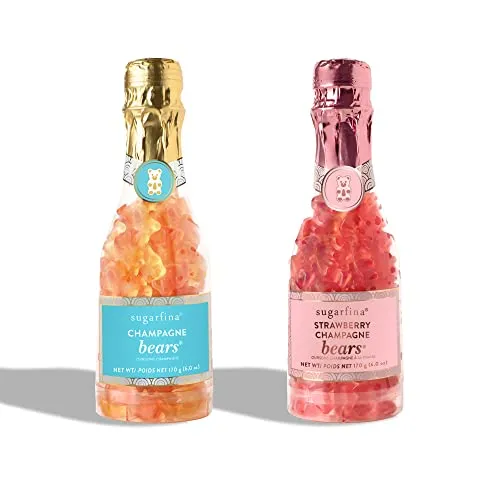 Sugarfina Strawberry Champagne Gummy Bears and Champagne Gummy Bears Celebration Bottles, 6 oz, pack of 2