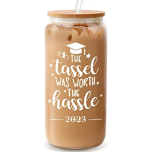 Graduation Gifts, Graduation Gifts for Her Him 2023 - Graduation Decorations Class of 2023 - The Tassel was Worth The Hassle - College Student Gifts New Job Gift Congratulations Gifts - 18Oz Can Glass
