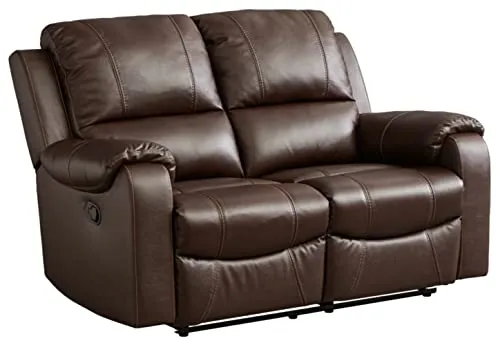 Signature Design by Ashley Grixdale Traditional Tufted Leather Manual Reclining Loveseat, Dark Brown