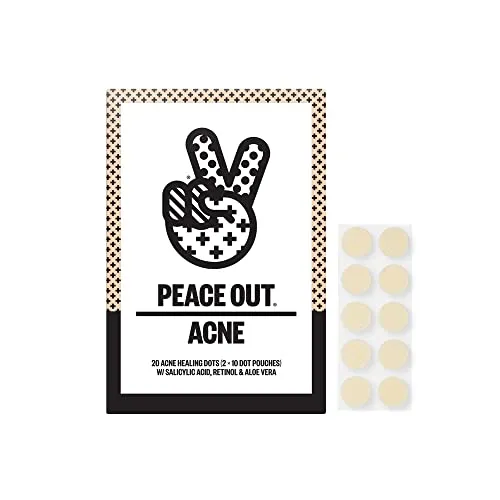 Peace Out Skincare Acne Dots. Hydrocolloid Anti-Acne Pimple Patches with Salicylic Acid and Vitamin A to Quickly Clear Blemishes (20 dots)