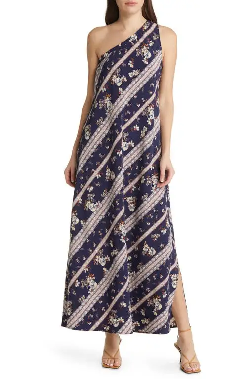Chelsea28 One-Shoulder Maxi Dress in Navy Print at Nordstrom, Size Xx-Small