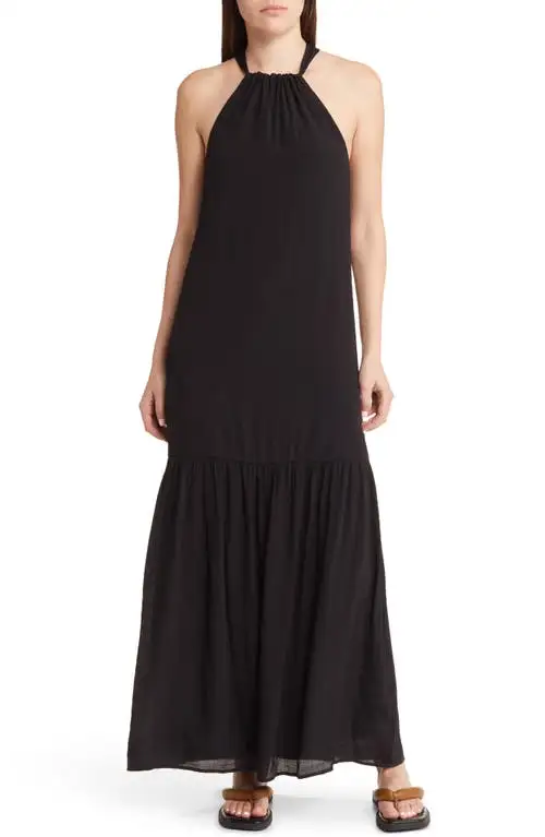Treasure & Bond Tie Back Halter Maxi Dress in Black at Nordstrom, Size Xx-Small