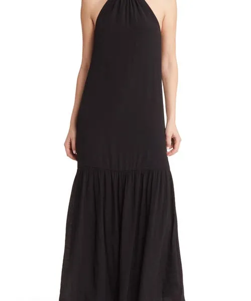 Treasure & Bond Tie Back Halter Maxi Dress in Black at Nordstrom, Size Xx-Small
