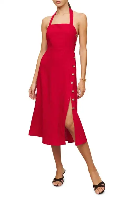 Reformation Mar Linen Midi Dress in Cherry at Nordstrom, Size 0