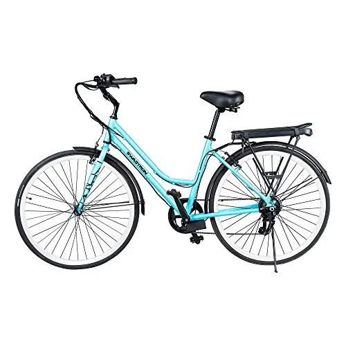 Swagtron EB-9 Electric Lady Cruiser Bike, 29"/700cc Wheels, 36V 7.5Ah Removable Battery up to 28 Miles, 7-Speed up to 16.5MPH, Pedal-Assist, 42lbs Lightweight