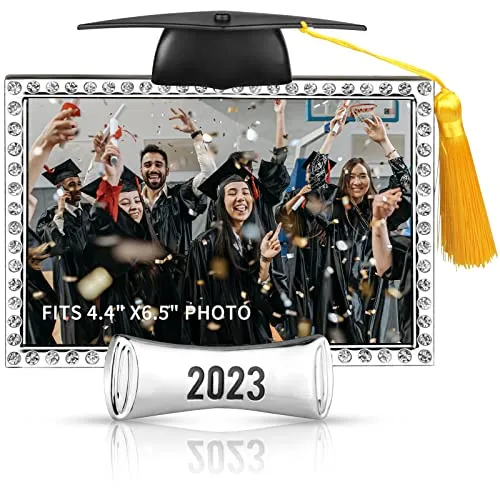 Graduation 4x6 Picture Frame Class of 2023 Keepsake Photo Frames Black Silver Metal Bachelor Cap Shape Picture Frames Shadow Box with Tassel Tabletop Display (Fit 4.4x6.5max Photos) Gift for High School Master Phd University Graduate