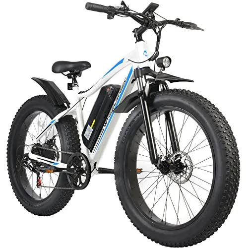 Wheelspeed Electric Bike 26" X 4.0", 500W Motor & 20 MPH Fat Tires Electric Mountain Bike for Adults, 70 Miles Electric Bicycle with 48V 14.5Ah Removable Battery, Shimano 7-Speed E-Bike (White)