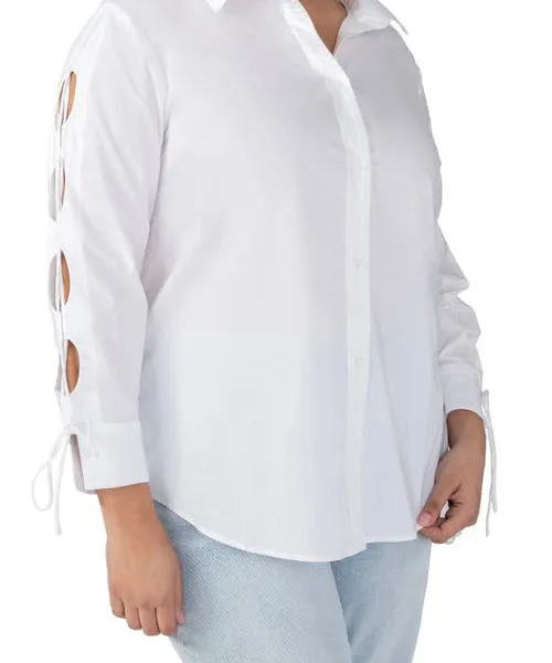 Sanctuary Lace Sleeve Button-Up Shirt in White at Nordstrom, Size 3X
