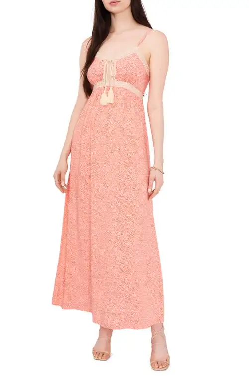 1.STATE Crochet Tassel Trim Sleeveless Maxi Dress in Pink Crackle at Nordstrom, Size Small