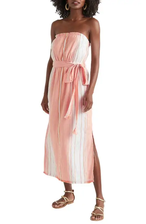 Splendid Leslie Tie Waist Midi Dress in Pomello Stripe at Nordstrom, Size X-Large