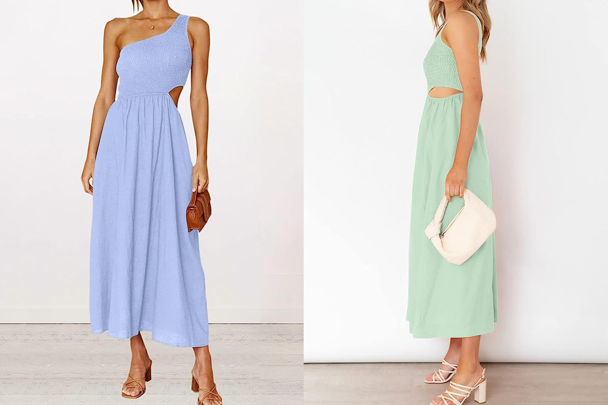 KIRUNDO Sleeveless One Shoulder Smocked Maxi Dress
