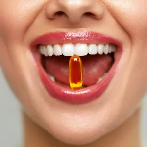 Woman-Taking-Vitamin-Closeup-Shot-Stock-Photo