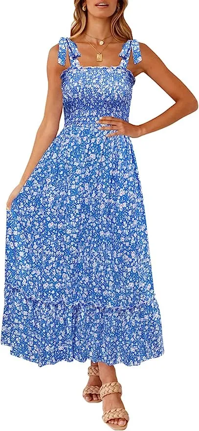 blue floral tie-strap maxi