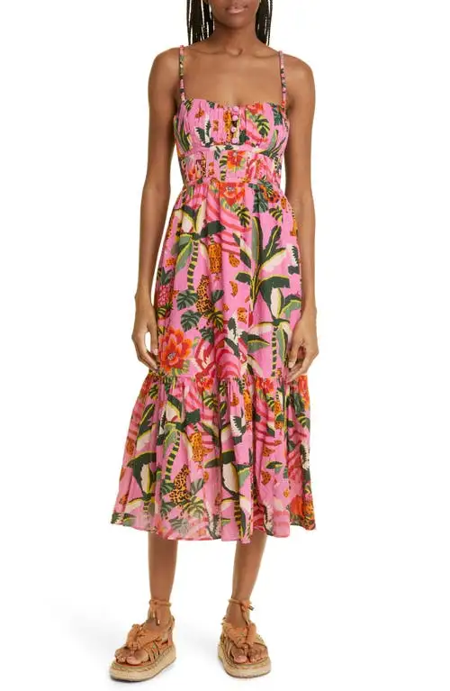 FARM Rio Leopard Forest Cotton Sundress in Leopard Forest Pink at Nordstrom, Size Medium
