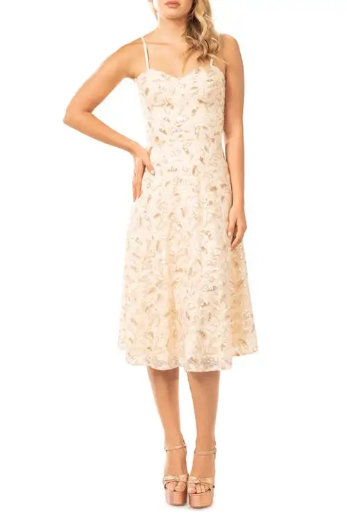 Dress the Population Carlita Sequin Midi Dress in Cream Multi at Nordstrom, Size Medium