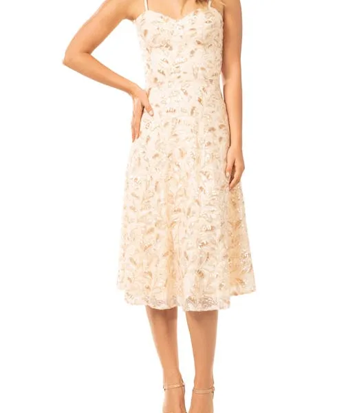 Dress the Population Carlita Sequin Midi Dress in Cream Multi at Nordstrom, Size Medium