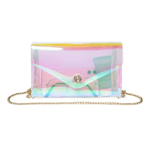 Vorspack Transparent Jelly Purse for Women Shiny Clear Purse Crossbody Bag Shoulder Bag Handbag Fashion Clutch Purse Evening Bag Cute for Prom Party Club Dating - Holographic