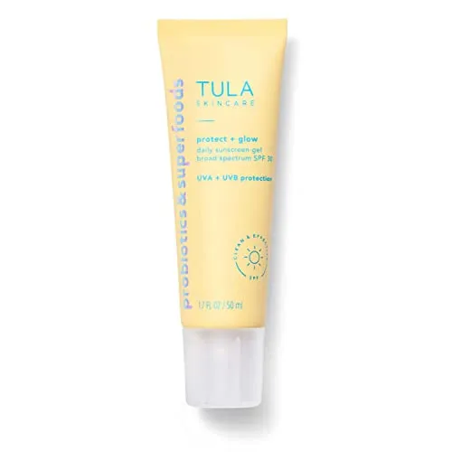 TULA Skin Care Protect + Glow Daily Sunscreen Gel Broad Spectrum SPF 30 | Skincare-First, Non-Greasy, Non-Comedogenic & Reef-Safe with Pollution & Blue Light Protection | 1.7 fl. oz.