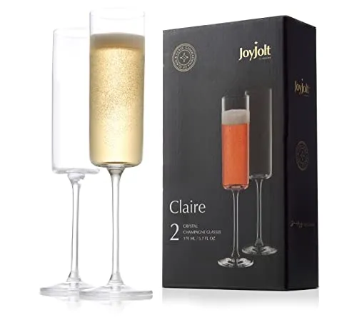 JoyJolt Champagne Flutes &ndash; Claire Collection Crystal Champagne Glasses Set of 2 &ndash; 5.7 Ounce Capacity &ndash; Exquisite Craftsmanship &ndash; Ideal for Replica Luxury Handbag Bar, Special Occasions &ndash; Made in Europe
