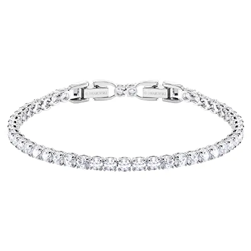 Swarovski Tennis Deluxe Collection Women's Tennis Bracelet, Sparkling Clear Crystals with Rhodium Plated Band
