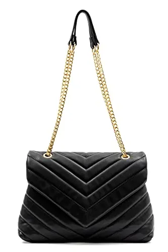 PRETTYGARDEN Women&rsquo;s Fashion Crossbody Bags Lightweight Adjustable Chain Strap Quilted Designer Handbags Shoulder Bag (Black)