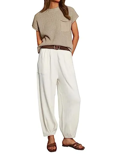 LILLUSORY Two 2 Piece Outfits Womens 2023 Casual Fall Summer Fashion Matching Lounge Sets Cute Sweatsuits Trendy Airport Outfits Cozy Knit Oversized Sweater Top Loungewear Pants Clothes Clothing