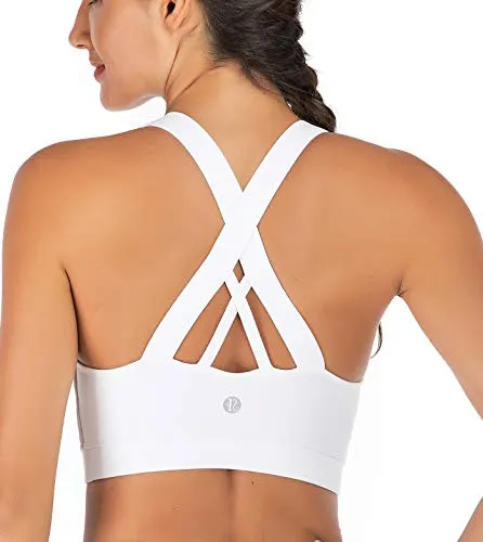 RUNNING GIRL Sports Bra for Women, Criss-Cross Back Padded Strappy Sports Bras Medium Support Yoga Bra with Removable Cups(2353D-White,M)