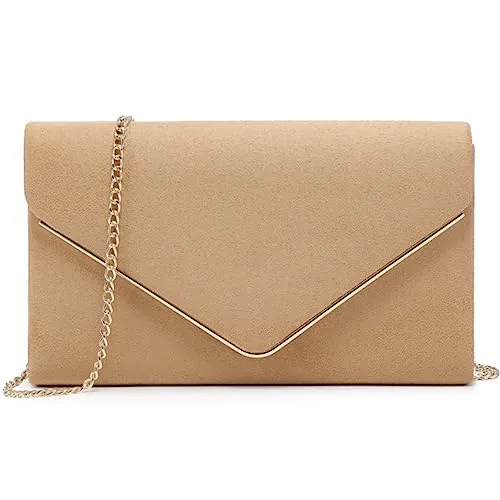 Dasein Ladies' Velvet Evening Clutch Handbag Formal Party Clutch For Women With Chain Strap (Camel)