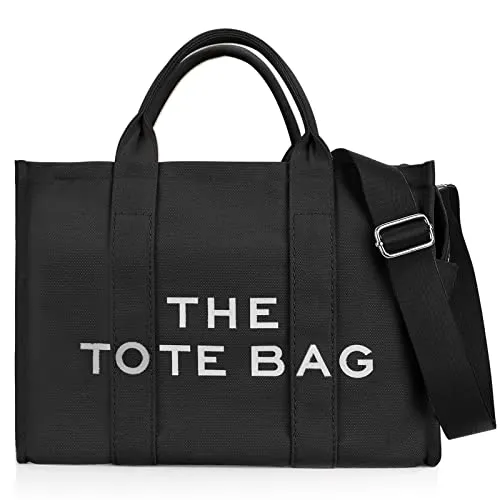 YUESUO Canvas Tote Bags for Women, Handbag Tote Purse with Zipper,Crossbody Tote Bags for Work and Travel