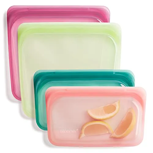 Stasher Silicone Reusable Storage Bag, Bundle 4-Pack (Tropical) | Food Meal Prep Storage Container | Lunch, Travel, Makeup, Gym Bag | Freezer, Oven, Microwave, Dishwasher Safe, Leakproof