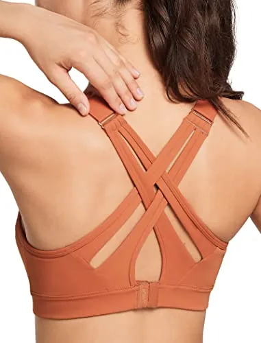 Yvette Sports Bra High Impact Adjustable Criss Cross Back, Full Support for Large Bust No Bounce, Orange