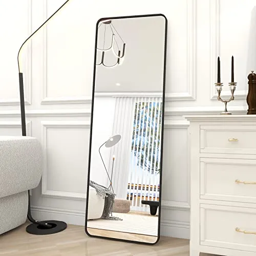 BEAUTYPEAK Black Full Length Mirror, 64"x21" Rounded Corner Floor Mirror Standing Hanging or Leaning Against Wall Dressing Room Mirror Full Length