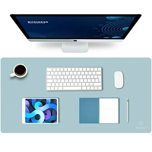 K KNODEL Desk Mat, Mouse and Desk Pad, Waterproof for Desktop, Leather Pad for Keyboard, Mouse, Office and Replica Luxury Handbag (Light Blue, 31.5" x 15.7")