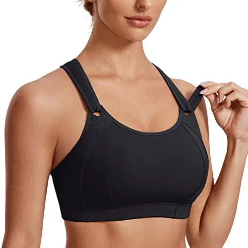 SYROKAN Women's Sports Bra Front Adjustable High Impact Support Padded Wireless Racerback Plus Size Running Bra Black 36D