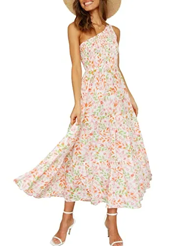 Anrabess One Shoulder Sleeveless Smocked Maxi Dress