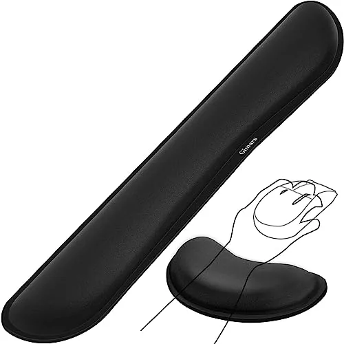 Gimars Upgrade Enlarge Gel Memory Foam Set Keyboard Wrist Rest Pad, Mouse Wrist Cushion Support for Office, Computer, Laptop, Mac, Comfortable, Lightweight for Easy Typing Pain Relief, Black