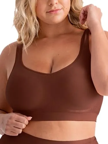 SHAPERMINT Daily Comfort Wireless Shaper Bra - High Support Compression Bras for Women with Extra-Wide Straps - Hook and Eye Closure - Wirefree Womens Bras - Small to Plus Size, Large, Chocolate