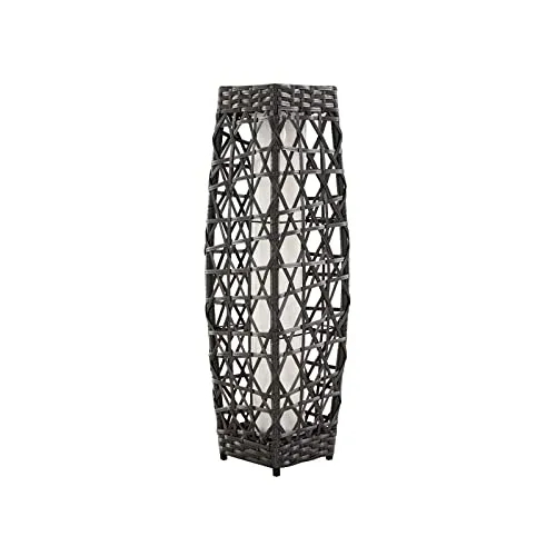 Grand patio Outdoor Solar-Powered Woven Resin Wicker Lantern Floor Lamp, Decoration for Deck, Garden, Lawn and Porch -Medium Cindy, Silver Gray