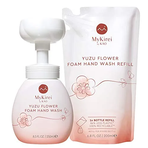 MyKirei by KAO Foaming Hand Soap with Japanese Yuzu Flower, Nourishing Hand Wash, Paraben Free, Cruelty Free and Vegan Friendly, Sustainable Bottle, Pump 8.5 Ounce Citrus