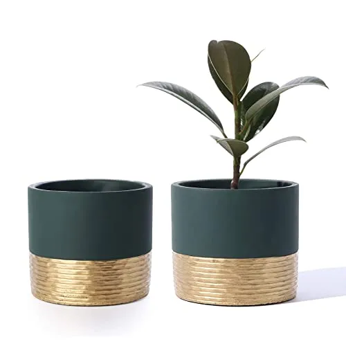 POTEY Cement Planters Pots for Plants Indoor - 5 Inch Concrete Succulent Flowerpot Bonsai Container with Drainage Holes 5549DG, Set of 2, Plant NOT Included