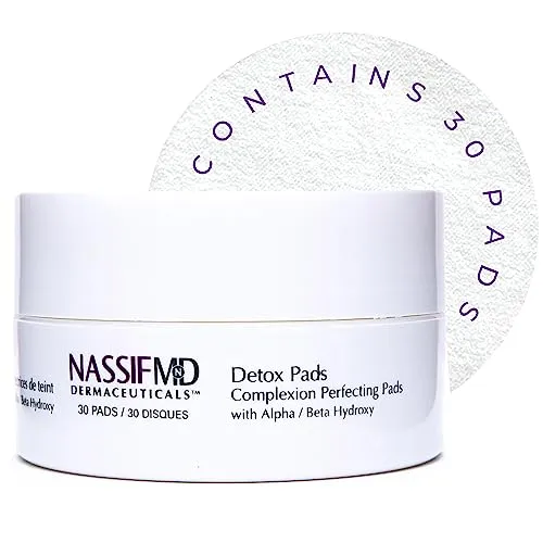 NassifMD Detox Pads Facial Radiance Pads, Glycolic Acid Pads, Face Exfoliating Pads Salicylic Acid Wipes, Facial Scrub Pads, BHA AHA Pads, Resurfacing Pads for Face (30 Count)