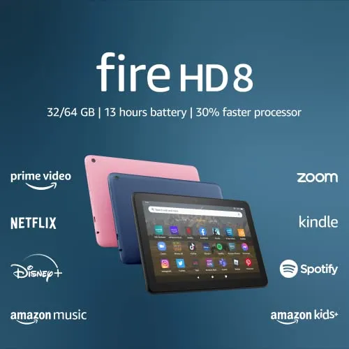 Amazon Fire HD 8 tablet, 8&rdquo; HD Display, 32 GB, 30% faster processor, designed for portable entertainment, (2022 release), Black