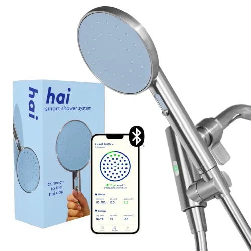 hai Smart Shower Head, Bluetooth Handheld Water Saving Showerhead with Adjustable High Pressure to Spa-Like Mist, Stainless Steel, Easy Installation, Customizable LED Lights, Surf, 2.5 GPM